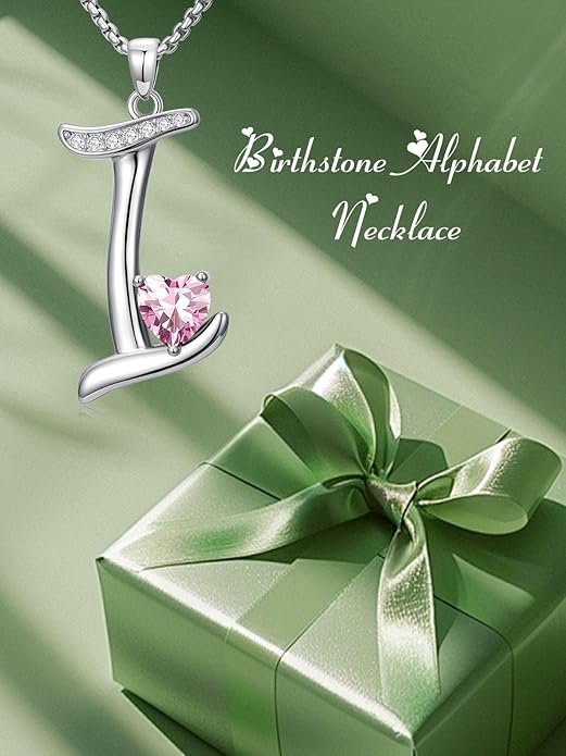 Valentines Day Gifts for Women Alphabet A to Z Initial Birthstone Pendant Necklaces for Women - 18k White Gold Plated Personalized Name Jewelry Valentine Mothers Day Birthday Gifts for Women Her Girlfriend
