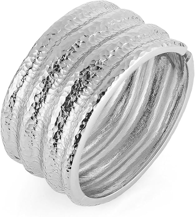 HZMAN 18K Gold Plated Wide Cuff Bracelet for Women - Premium Alloy Shiny Polished Double Layer Statement Bangle, Trendy Daily Wear Party Jewelry Accessory