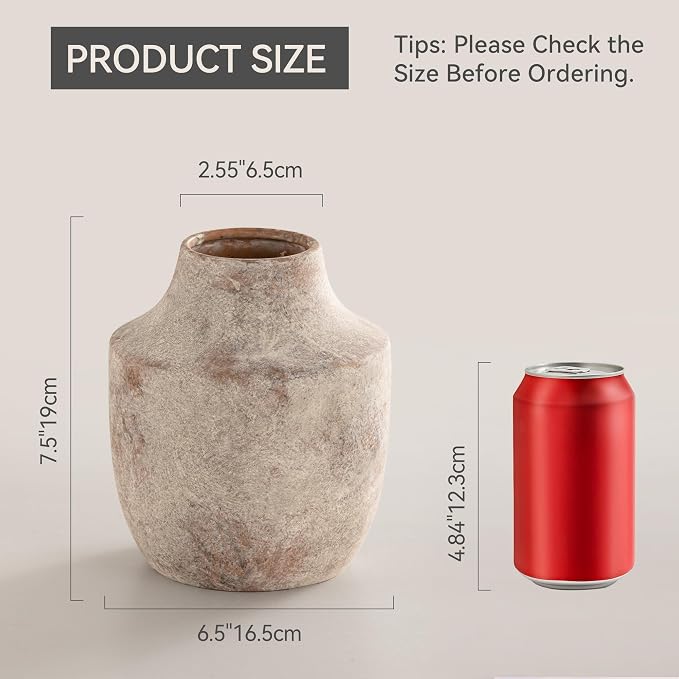 Mitt&Ditt Ceramic Flower Vase, 7.5 inch Off-White Farmhouse Rustic Vase - Image 2