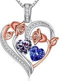 Iefil Valentines Day Gifts for Her - 925 Sterling Silver Rose Heart Necklace, Birthstone Jewelry, Anniversary Birthday Gifts for Wife Girlfriend Mom Daughter