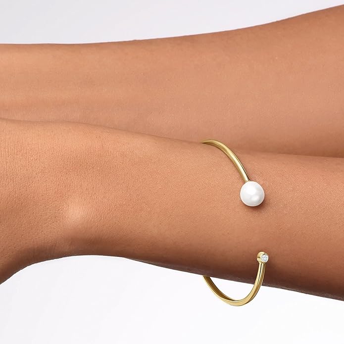 EcoGems Lab Grown Gemstone & Moissanite Bracelets – 14K White or Yellow Gold Plated Sterling Silver – Featuring Lab Grown Diamonds, Emeralds, Paraiba, Sapphire & Pearls – Sustainable Luxury Gift with Gift Box