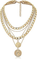 MJartoria Layered Necklaces for Women Trendy Retro Coin Pendant Necklace Dainty Chunky Chain Choker Necklaces for Jewelry Birthday Gifts