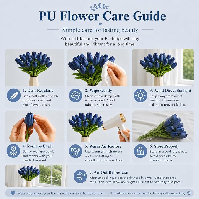 Mandy's 20pcs Artificial Navy Blue Tulips | 13.5 Inch Lifelike PU Tulips Faux - Image 6