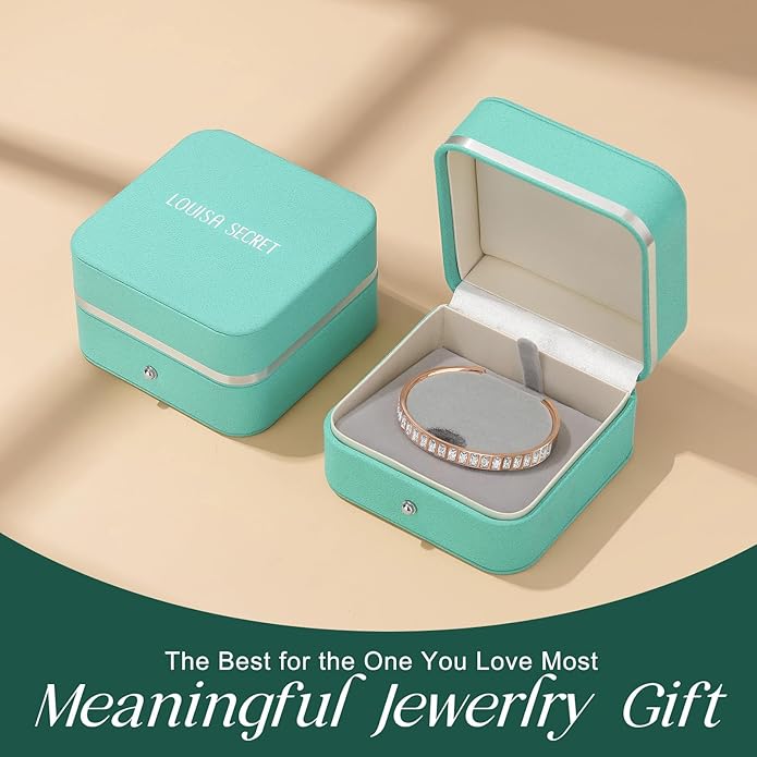 Rose Gold Plated Bracelets for Women, 5A Sparkling Square Cubic Zirconia Waterproof Never Tarnish Bangle Bracelet Jewelry, Equipped with Gift Box, Valentines Mother's Day Birthday Christmas Gifts for Women