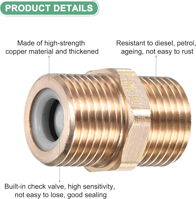 M METERXITY 2-Pack Brass Check Valve, 1/2" Male to 1/2" Male Thread One Way - Image 2