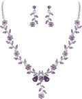 BriLove Women's Wedding Jewelry Leaf Cluster Flower Crystal Dangle Earrings Pendant Necklace Set for Bridal