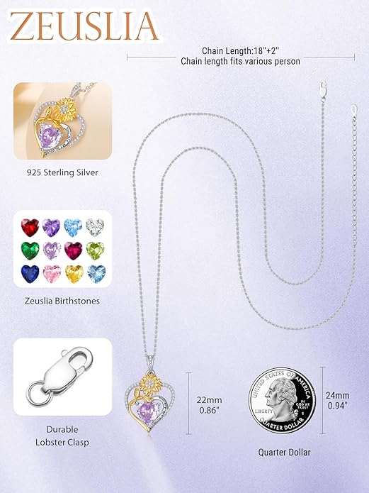 Valentine's Day Gifts for Wife 925 Sterling Silver Double Birthstone Pendant Necklaces I Love You for Always and Forever Necklace Anniversary Birthday Gifts for Wife Girlfriend Mom Her