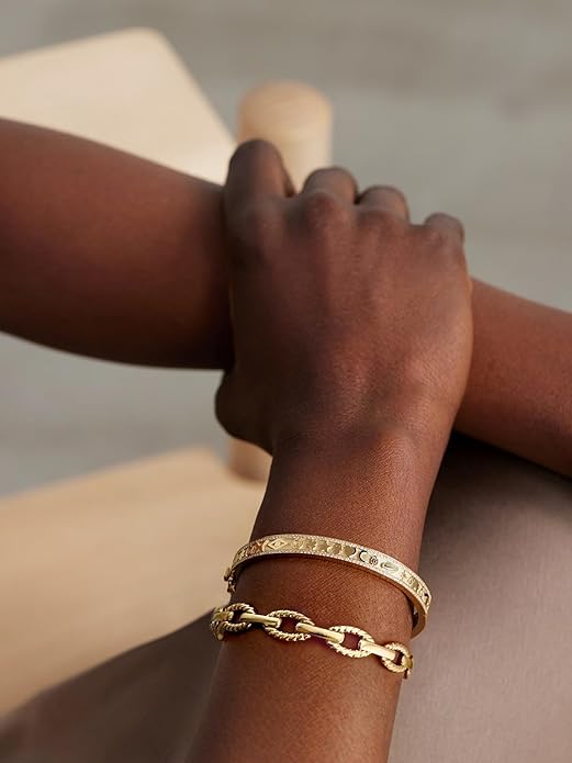PERNNLA PEARL Dainty Gold Bar Bracelet for Women Simple Delicate Thin Cuff Bangle Hook Bracelet 18K Gold Plated Handmade Minimalist Jewelry
