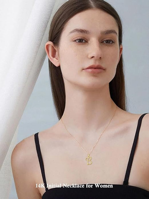 14k Gold Initial Necklace for Women, Solid Gold Moissanite Letter Pendant Necklaces Jewelry for Her Birthday Valentines Day Gifts for Mom Wife Christmas Gifts for Girlfriend Sister