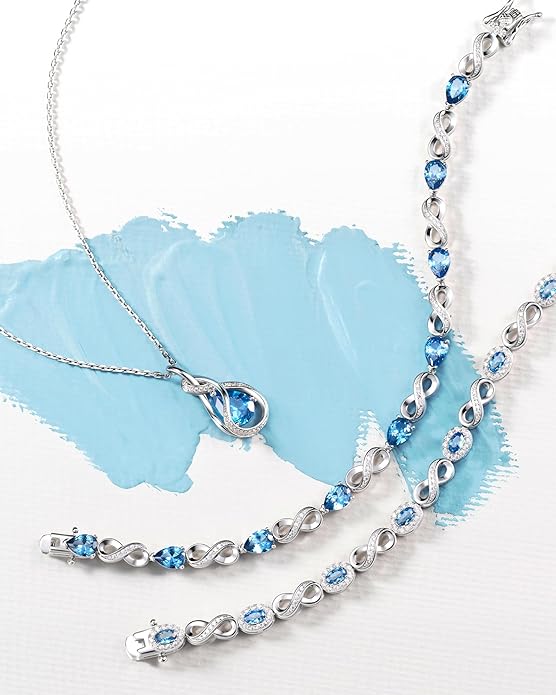 FANCIME TimelessTie Birthstone Necklace for Women White Gold Plated Sterling Silver Ribbon Design Jewelry Knot Pendant Fine Jewelry Gemstone Birthday Graduation Anniversary Valentines Day Gifts for Women Wife Mother Her