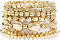 Gold Plated Beaded Bracelets for Women Trendy, 14K Gold Plated Stack Cross Pearl Gold Plated Bead Stretch Bracelets Set Elastic Hypoallergenic Bracelets Jewelry Gifts