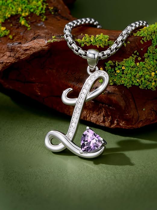 Valentines Day Gifts for Women Alphabet A to Z Initial Birthstone Pendant Necklaces for Women - 18k White Gold Plated Personalized Name Jewelry Valentine Mothers Day Birthday Gifts for Women Her Girlfriend