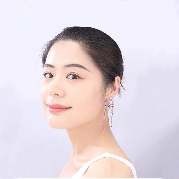 Unique Abstract Face Art | Dangle Statement Long Earrings for Women | Rhinestone Tassel Handmade Chandelier Earrings