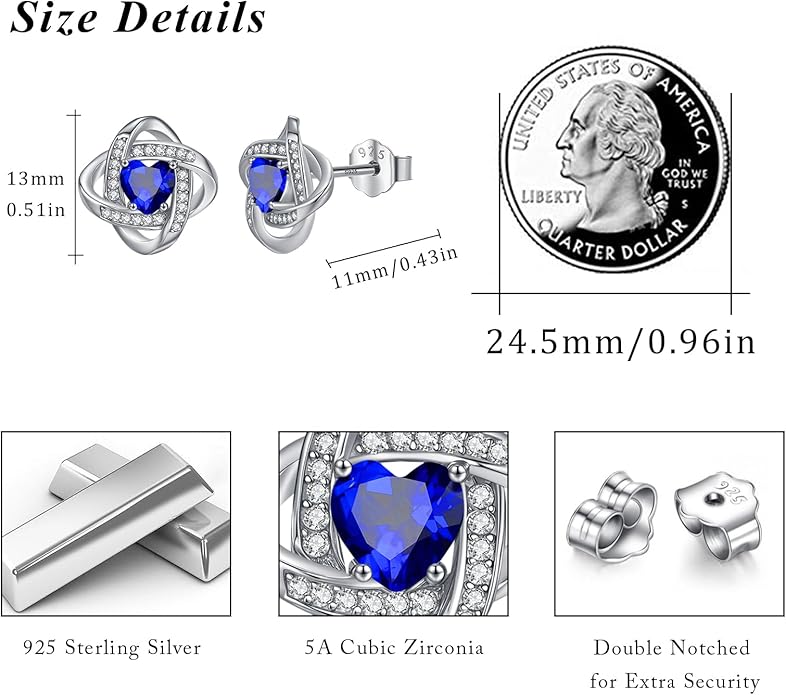 MEDWISE 925 Sterling Silver Birthstone Stud Earrings for Women Birthday Jewelry Gifts for Daughter Mother Women Valentines Day Gifts for Her