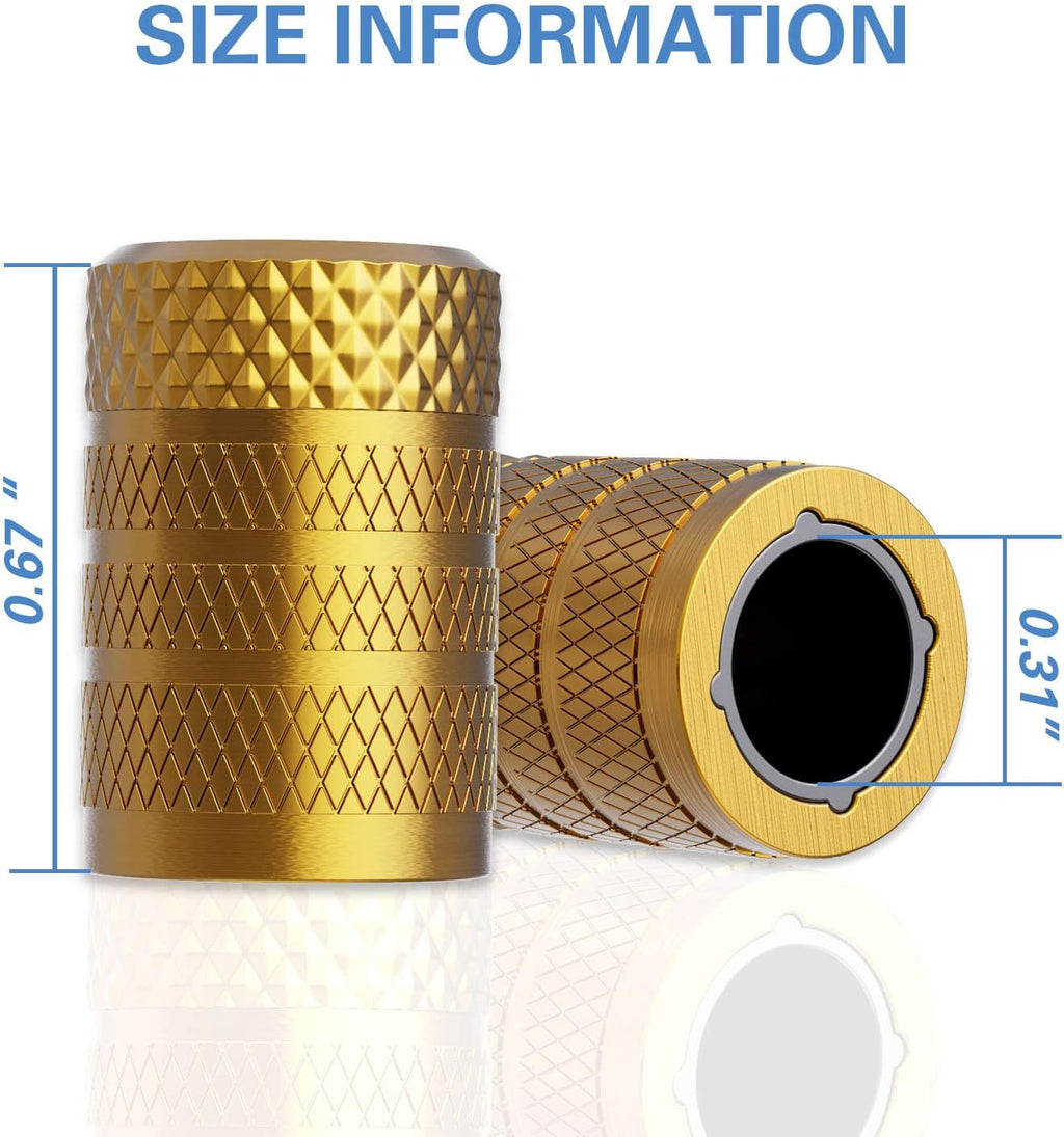 CKAuto Tire Valve Stem Caps, Golden Yellow, 4 pcs/Pack, Anodized Aluminum Tire Valve Cap Set, Corrosion Resistant, Universal Stem Covers for Cars Trucks Motorcycles SUVs and Bikes