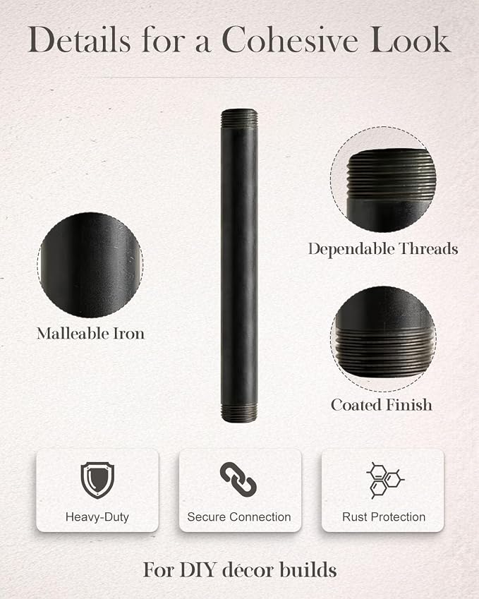 10 Pack 3/4 x 8 Inches Black Malleable Steel Pipe Nipples | Threaded pipe - Image 5