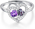 Iefil Adjustable Ring for Women - 925 Sterling Silver Double Birthstone Rings, Anniversary Birthday Gifts for Women Wife Her