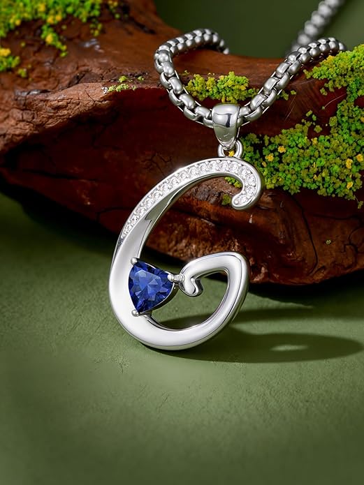 Valentines Day Gifts for Women Alphabet A to Z Initial Birthstone Pendant Necklaces for Women - 18k White Gold Plated Personalized Name Jewelry Valentine Mothers Day Birthday Gifts for Women Her Girlfriend