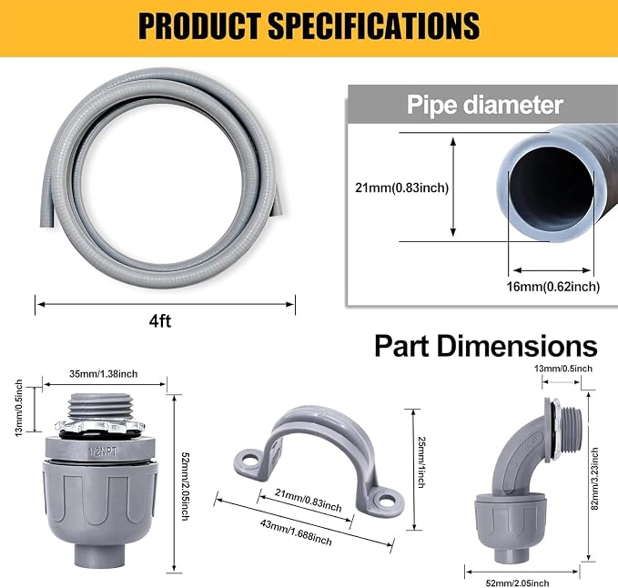 1/2 inch 4 Foot Liquid-Tight Conduit Kit, Flexible Non Metallic Electrical - Image 2