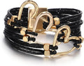 Fesciory Leather Wrap Bracelets for Women, Boho Leopard Multi-Layer Crystal Beads Cuff Bracelet Jewelry