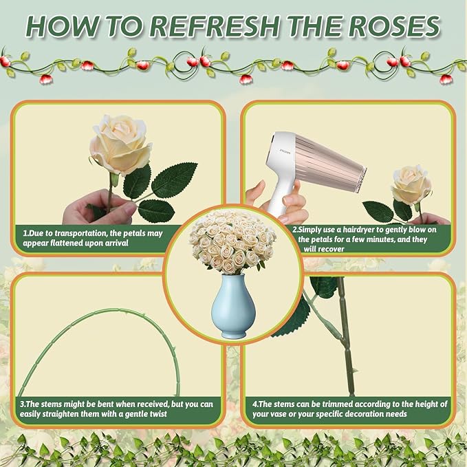 100 PCS Fake Champagne Roses, Artificial Champagne Flowers Bulk, Faux Roses | - Image 5