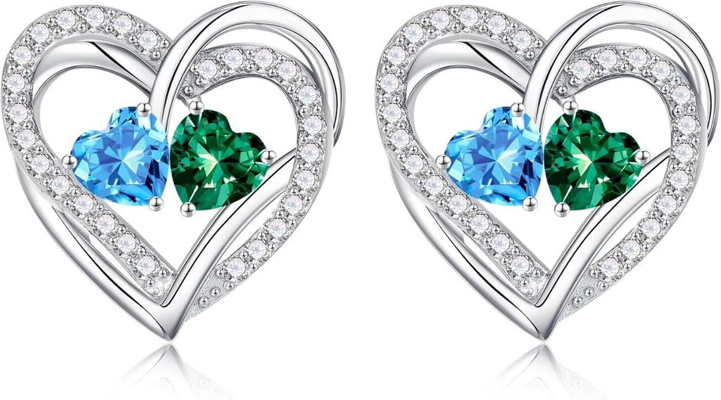 Iefil Valentines Day Gifts for Her, 925 Sterling Silver Heart Birthstone Earrings, Anniversary Birthday Gifts for Women, Birthstone Jewelry for Her Wife Girlfriend Mom