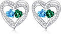 Iefil Valentines Day Gifts for Her, 925 Sterling Silver Heart Birthstone Earrings, Anniversary Birthday Gifts for Women, Birthstone Jewelry for Her Wife Girlfriend Mom