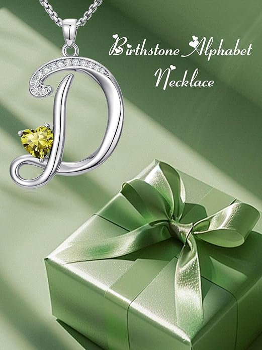 Valentines Day Gifts for Women Alphabet A to Z Initial Birthstone Pendant Necklaces for Women - 18k White Gold Plated Personalized Name Jewelry Valentine Mothers Day Birthday Gifts for Women Her Girlfriend