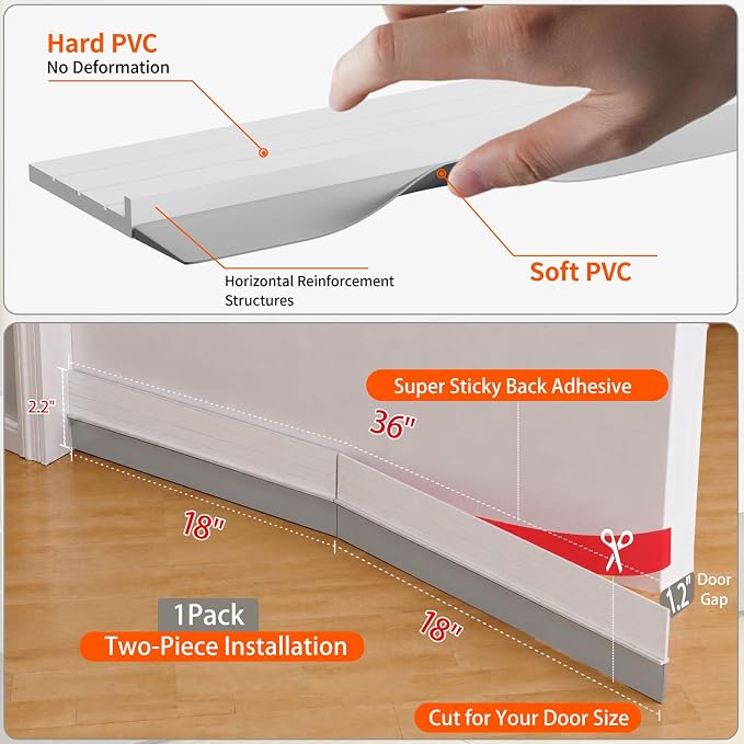 4Pc Total 144"Hard Door Draft Stopper, Door Sweep - Image 2