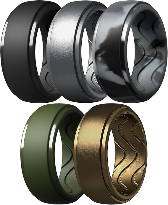 Egnaro Men's Silicone Rings 10mm Wide 2.5mm Thick, Rubber Wedding Bands with Inner Arc Ergonomic Breathable Design, 1/4/5/7 Variety Multipack