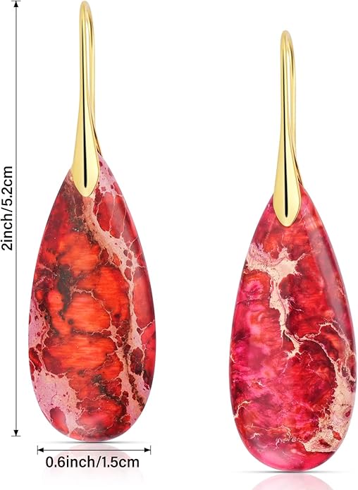 Bohemian Chic Emperor Stone Dangle Earrings for Women - Healing Crystal Drop Earrings with Gold-Plated Fishhooks, Artistic Free-Spirited Gift for Valentine‘s Day or Everyday Wear