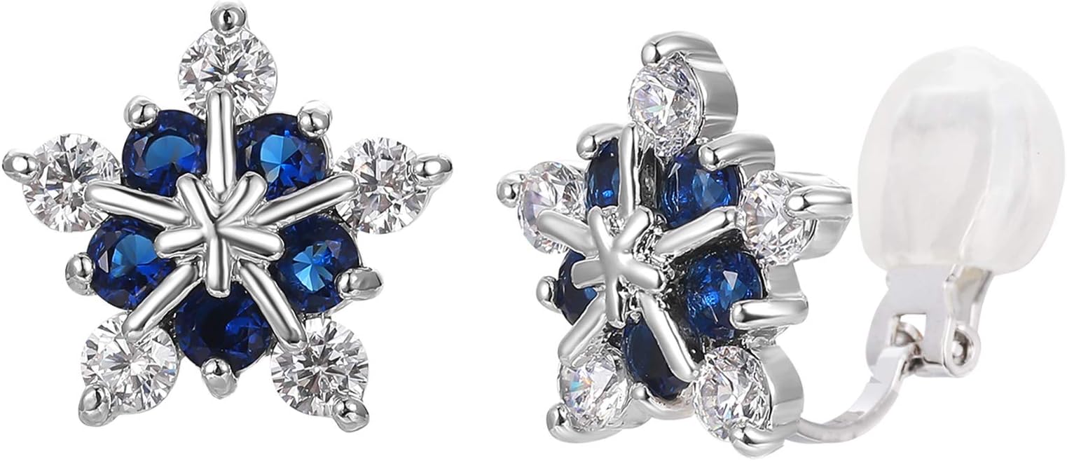SELOVO Snowflake Flower Zircon Cubic Zirconia Clip on Stud Earrings for Women
