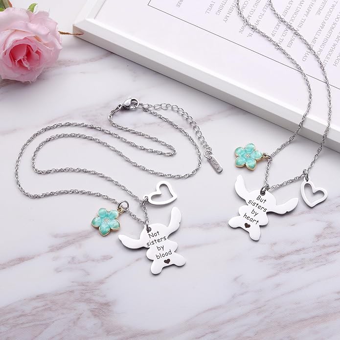 2PCS Best Friend Necklace Set, BFF Friendship Necklace for 2, Long Distance Birthday Jewelry Gift for Sister Bestie