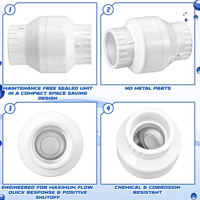 Geetery 2 Pcs 2'' PVC Check Valve Slip Swing No Spring Back Flow Preventer - Image 3