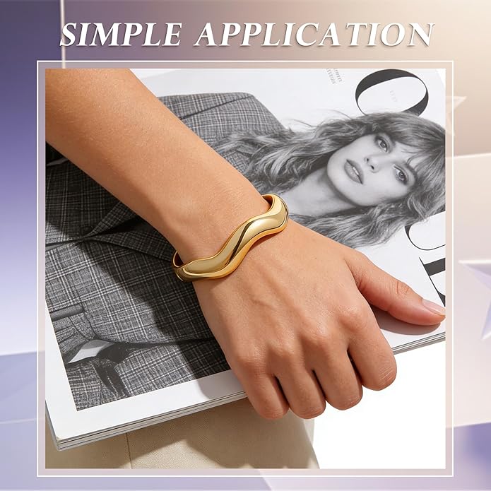 3 Pcs Gold Bangle Bracelets for Women Trendy Chunky Cuff Bracelet Silver Irregular Statement Stackable Bangle Bracelet Minimalist Cuff Jewelry for Women Gifts