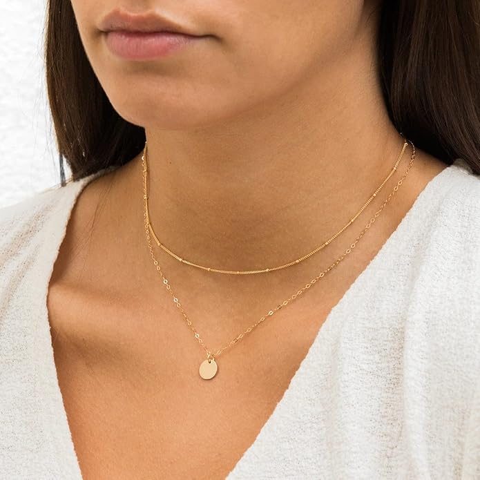 CHESKY 14k Gold Plated/Silver Plated Dainty Necklace for Women, Trendy Satellite Choker Necklace Thin Beaded Layered Choker Necklaces Discs Paperclip Chain Necklaces Womens Simple Jewelry