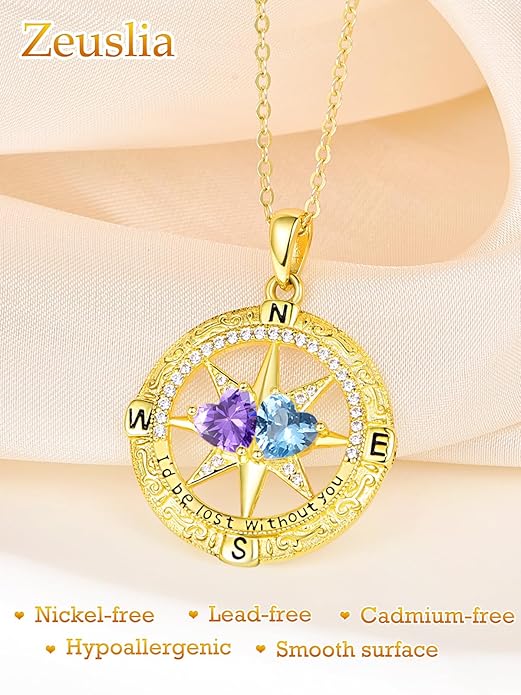 Valentine's Day Gifts for Wife 925 Sterling Silver Double Birthstone Pendant Necklaces I Love You for Always and Forever Necklace Anniversary Birthday Gifts for Wife Girlfriend Mom Her