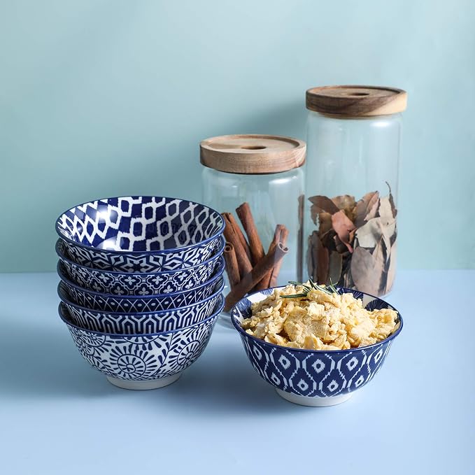 Selamica Porcelain 11oz Ice Cream Bowls Set of 6, Small Bowls, Vintage Blue | - Image 6