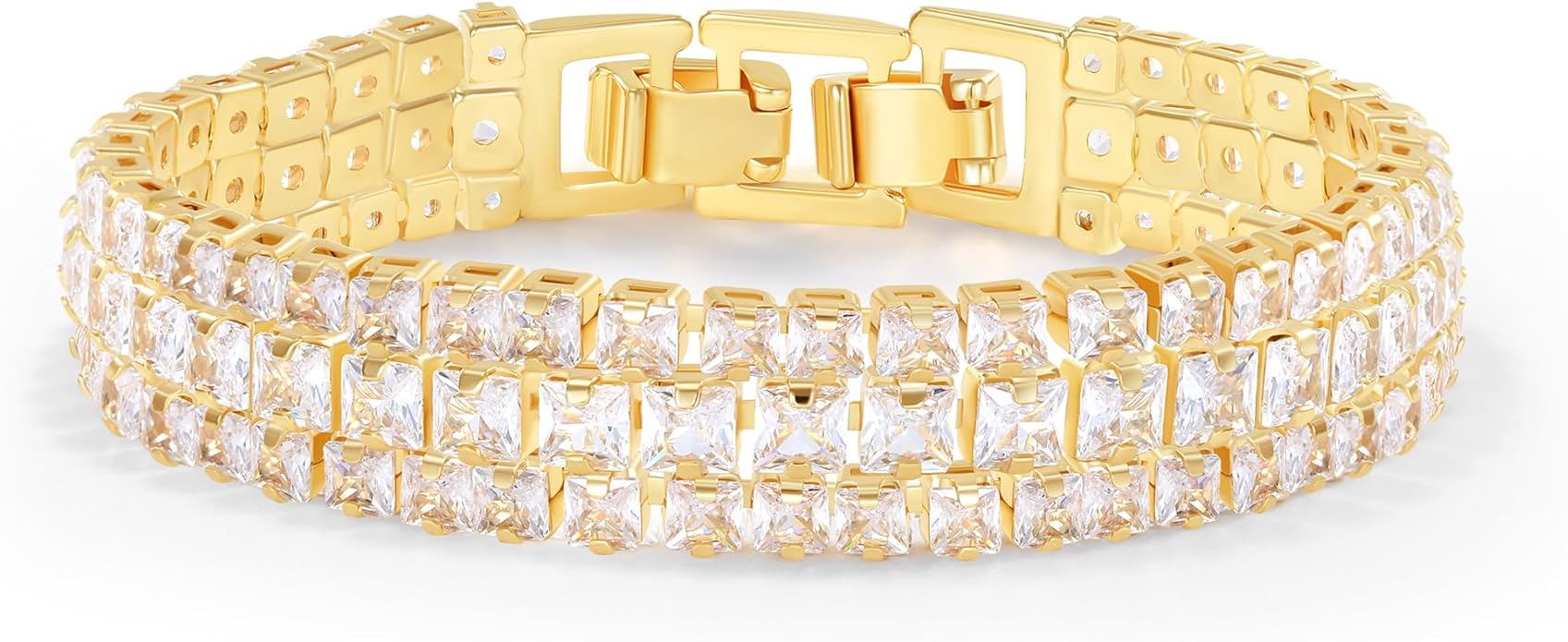 14K Gold Plated Women’s Tennis Bracelet – Sleek CZ Line Bracelet, Fits 6.0"–7.2" Wrist – Sparkly Everyday Jewelry Gift, Contemporary Tennis Bracelets for Women