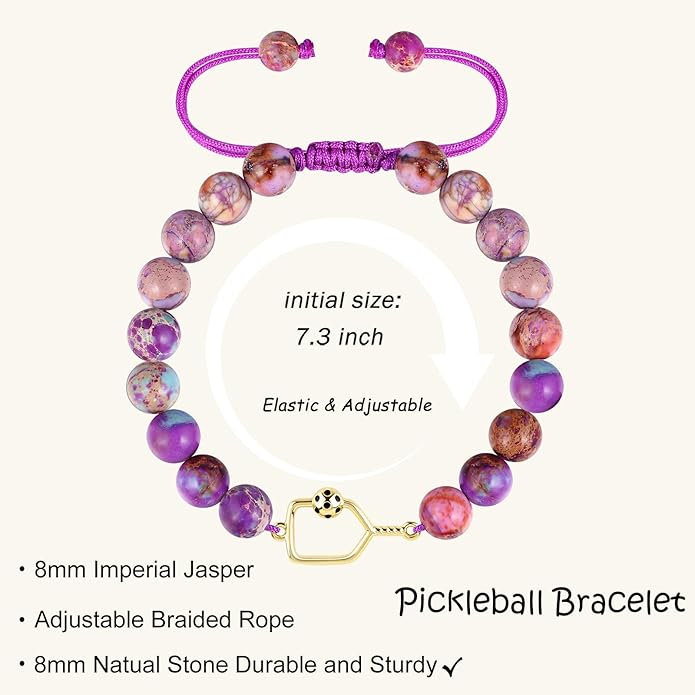 Natural Stone Adjustable Braided Beaded Pickleball Bracelet Charm Jewelry - Sports Lover Pickleball Gifts for Women Men Teens Friends
