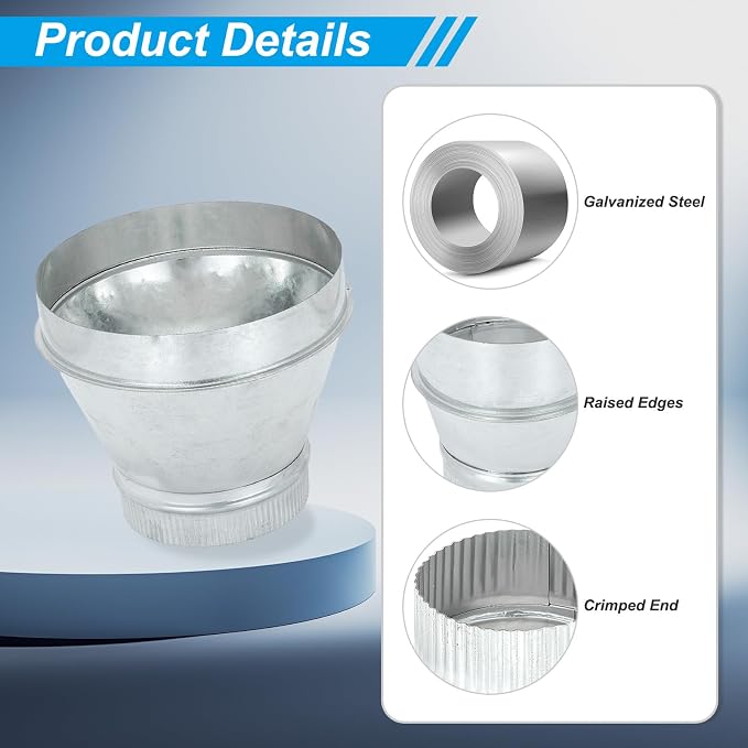 PATIKIL 10 Inch to 6 Inch Duct Reducer, Galvanized Steel Round Air Duct Reducer - Image 3