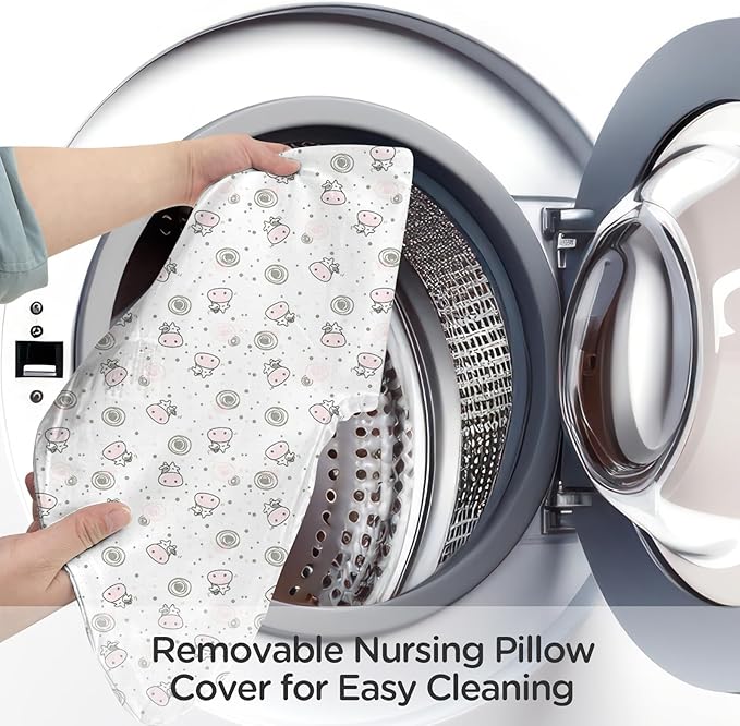 Nursing Pillow, Breast Feeding Pillows for Mom, Pink Calf Soft Cover with Breathable Filling, Feeding Support Pillow for 0-12 Months, Multifunctional Support Cushion for Travel (Cute Calf)