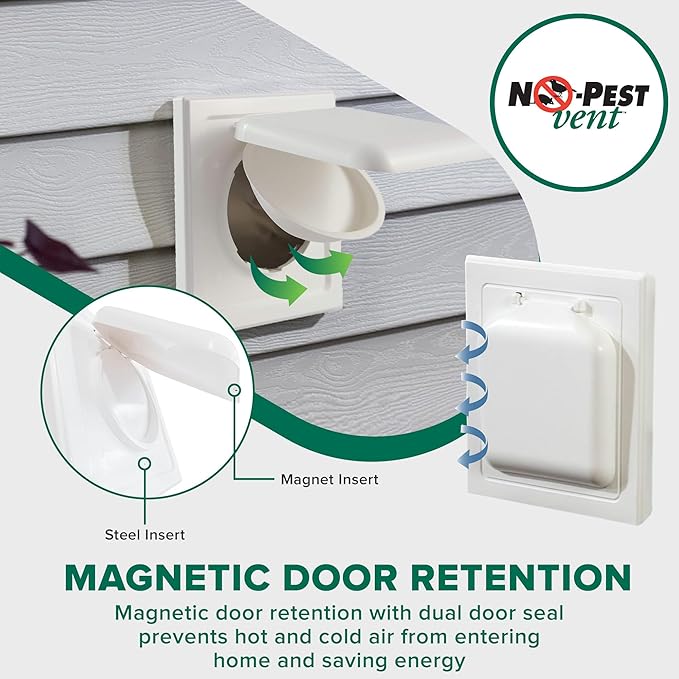 NO-PEST VENT Dual Door Dryer Vent Cover 4 Inch Outdoor, Made in USA, Highest - Image 3