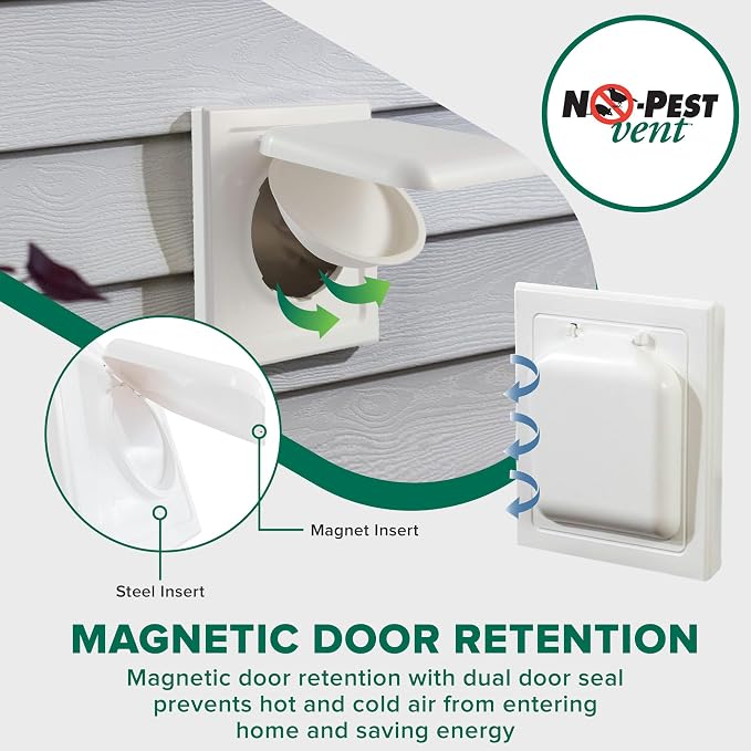 NO-PEST VENT Dual Door Dryer Vent Cover 4 Inch Outdoor, Made in USA, Highest - Image 2