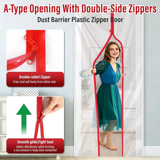2-Pack Dust Barrier Plastic Zipper Door, 4 FTx7.2 FT Dust Barrier Cover - Image 4