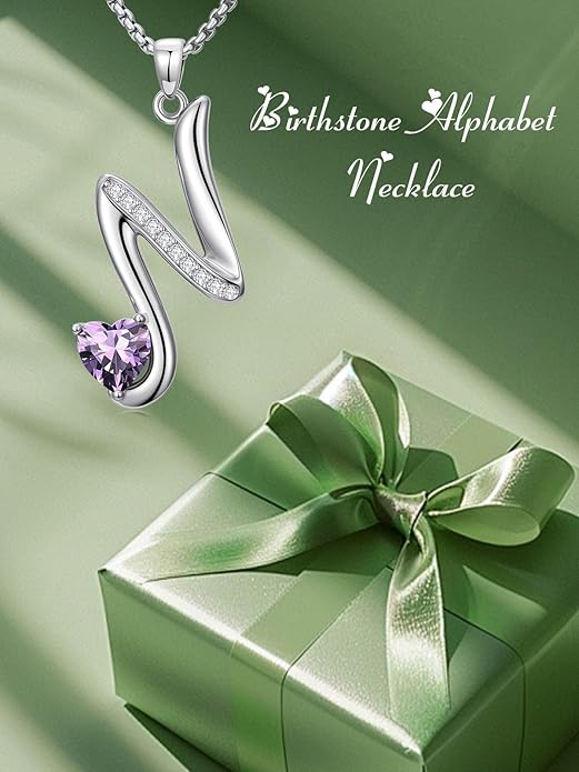 Valentines Day Gifts for Women Alphabet A to Z Initial Birthstone Pendant Necklaces for Women - 18k White Gold Plated Personalized Name Jewelry Valentine Mothers Day Birthday Gifts for Women Her Girlfriend
