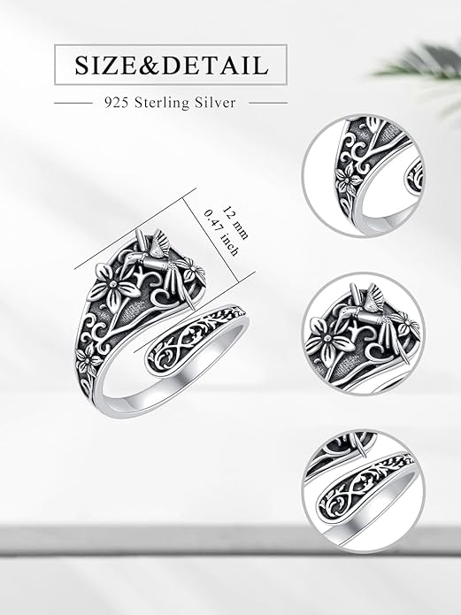 Midari Sun and Moon/Bee/Celtic/Life of Tree/Lotus Spoon Ring for Women 925 Sterling Silver Adjustable Ring Open Ring for Women Men Halloween Birthday Gift