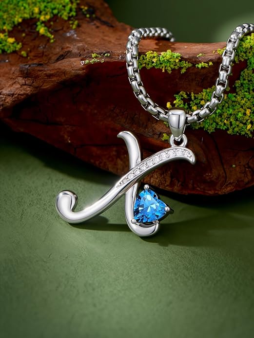 Valentines Day Gifts for Women Alphabet A to Z Initial Birthstone Pendant Necklaces for Women - 18k White Gold Plated Personalized Name Jewelry Valentine Mothers Day Birthday Gifts for Women Her Girlfriend
