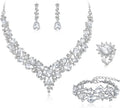 BriLove Wedding Bridal Jewelery for Women Austrian Crystal Teardrop Cluster Statement Necklace Dangle Earrings Link Bracelet Set