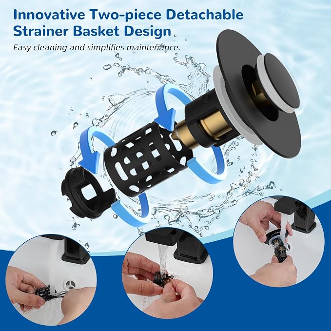 Hibbent 2 PCS Upgraded 3 in 1 Bathroom Sink Drain Strainer, Pop Up Stopper - Image 4